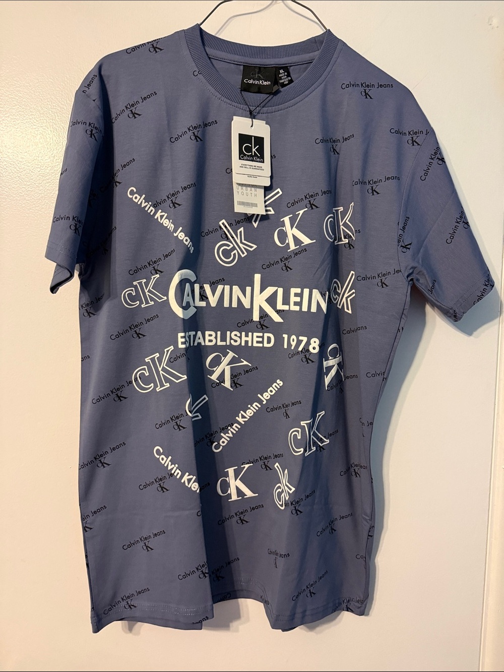 Calvin Klein Blue All-Over Logo Graphic Tee